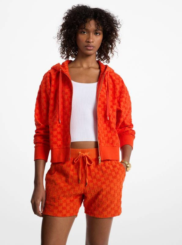Michael Kors Logo Jacquard Terry Cropped Zip-Up Hoodie 1
