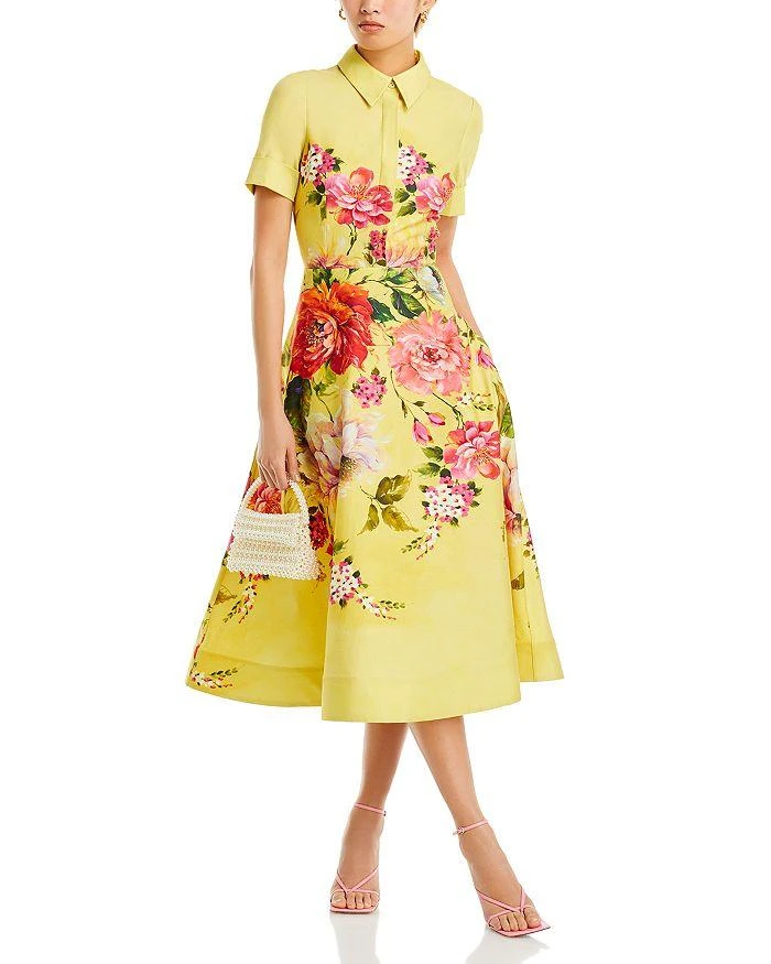 Teri Jon Bold Floral Print Shirt Midi Dress 4