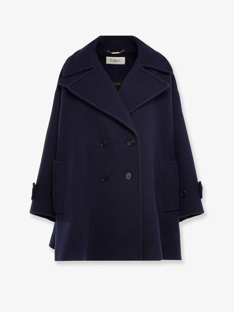 【関税&送料込】Chloe Wide Blue Double-Breasted Coat CHLOE WOMEN'S COAT BLUE DOUBLE BREAST WOOL VELVET TRIM IT SZ