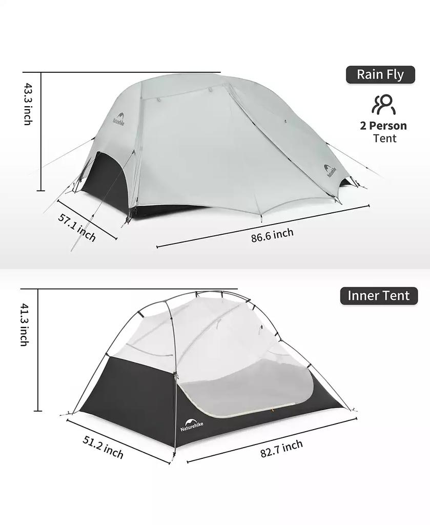 Naturehike Star River UL 2 Person Backpacking Tent, Double Layer Waterproof Two Person Tent, Lightweight Backpacking Cycling 2 Person Tent