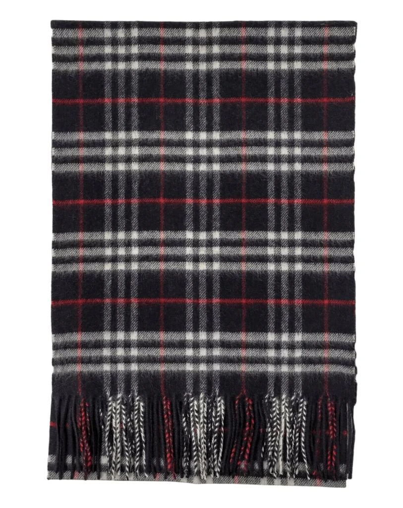 Burberry Navy Vintage Checker Cashmere Long Scarf with Fringe 2