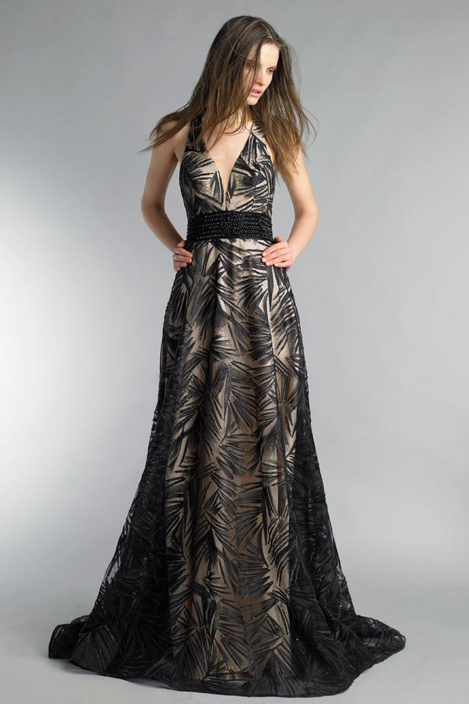 Basix Black Label V Neck Evening Gown