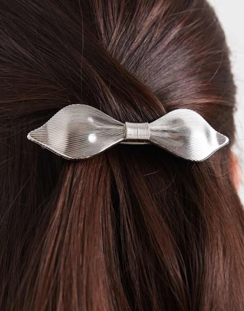 ASOS ASOS DESIGN abstract hair bow barrette clip in silver tone 3