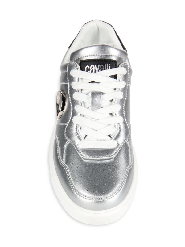 CAVALLI CLASS shops low-top black/white/silver women's sneakers in sizes 6-11 US