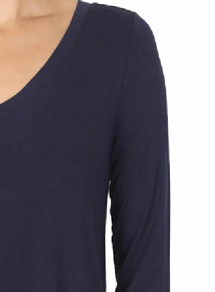 ZENANA V-Neck Dolphin Hem Top In Navy 2