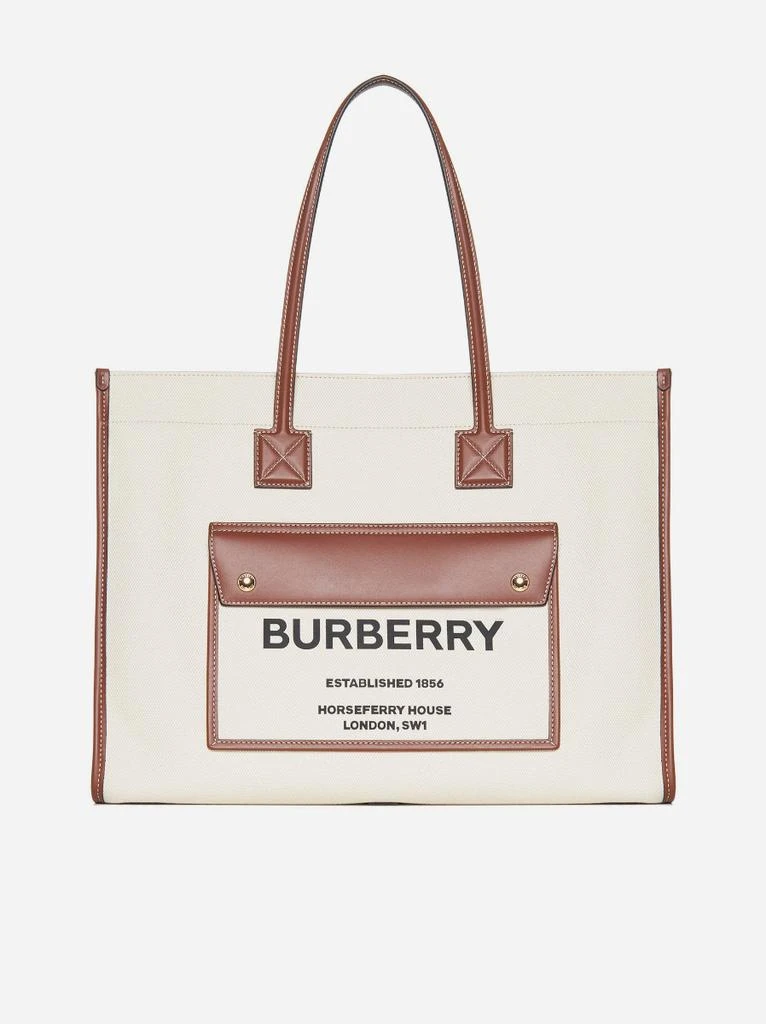 BURBERRY Freya canvas and leather medium tote bag 1