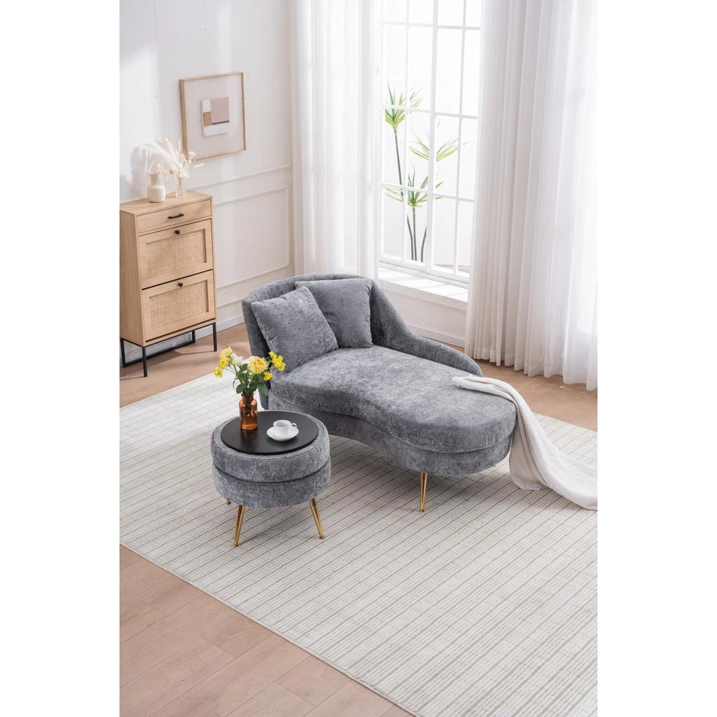 Streamdale Furniture Streamdale 58" Indoor Chenille Chair with Left Armrest 
Lumbar Pillow, Footstool Included. 3