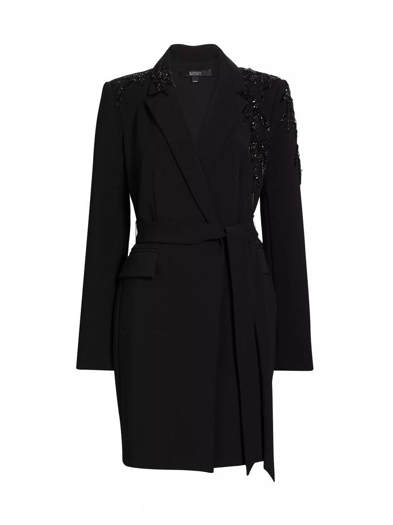 Badgley Mischka Embellished Crepe Wrap-Style Cocktail Dress