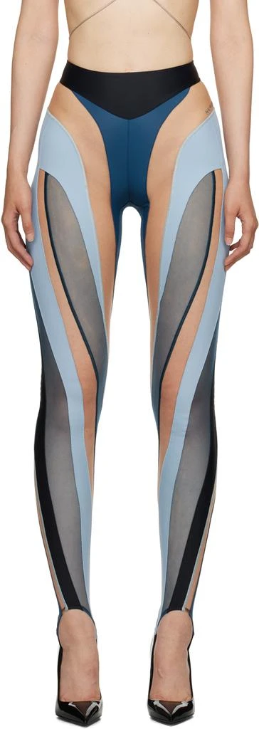 Mugler Black & Blue Spiral Leggings 1