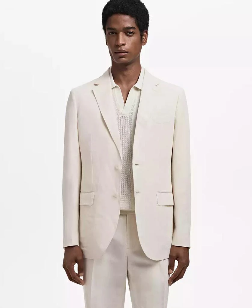 MANGO Men's linen-lyocell Slim-fit Suit Blazer - Ecru