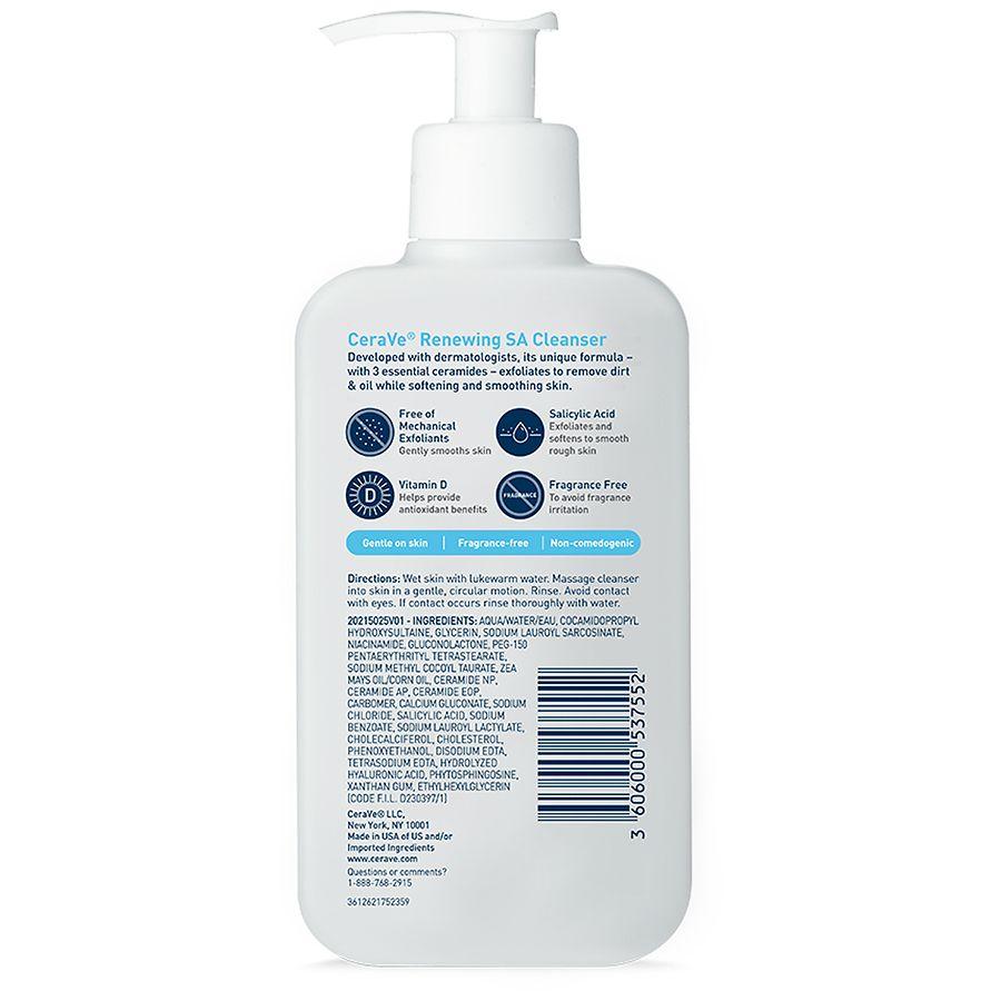 CeraVe Renewing SA Cleanser Exfoliating Salicylic Acid Face Wash for Rough & Bumpy Skin