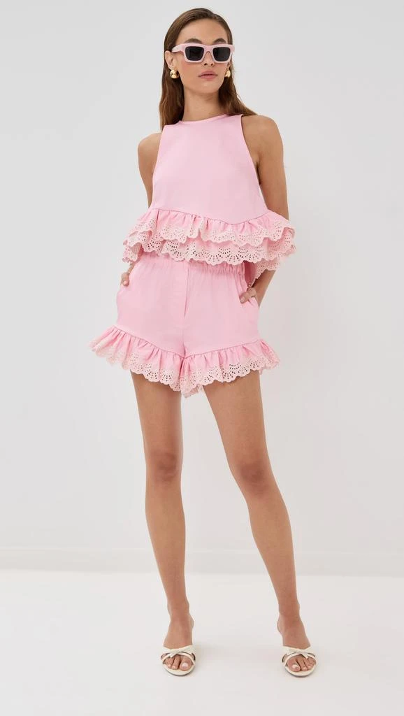 Kika Vargas Frida Shorts Pale Pink Cotton + White Embroidery 4