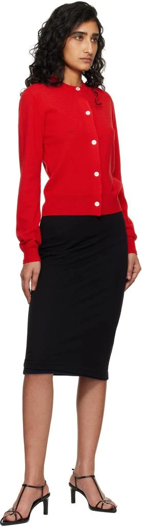 Jil Sander Red Lightweight Wool Crew Neck Cardigan 4