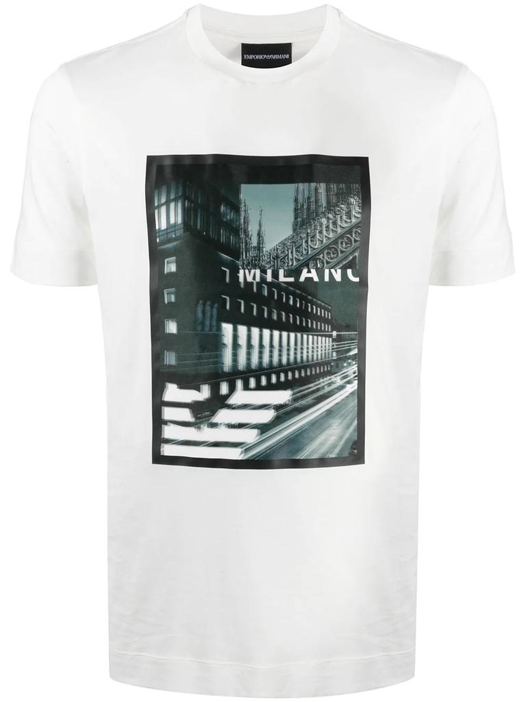 Emporio Armani graphic-print crew neck T-hirt - men -  -  - White