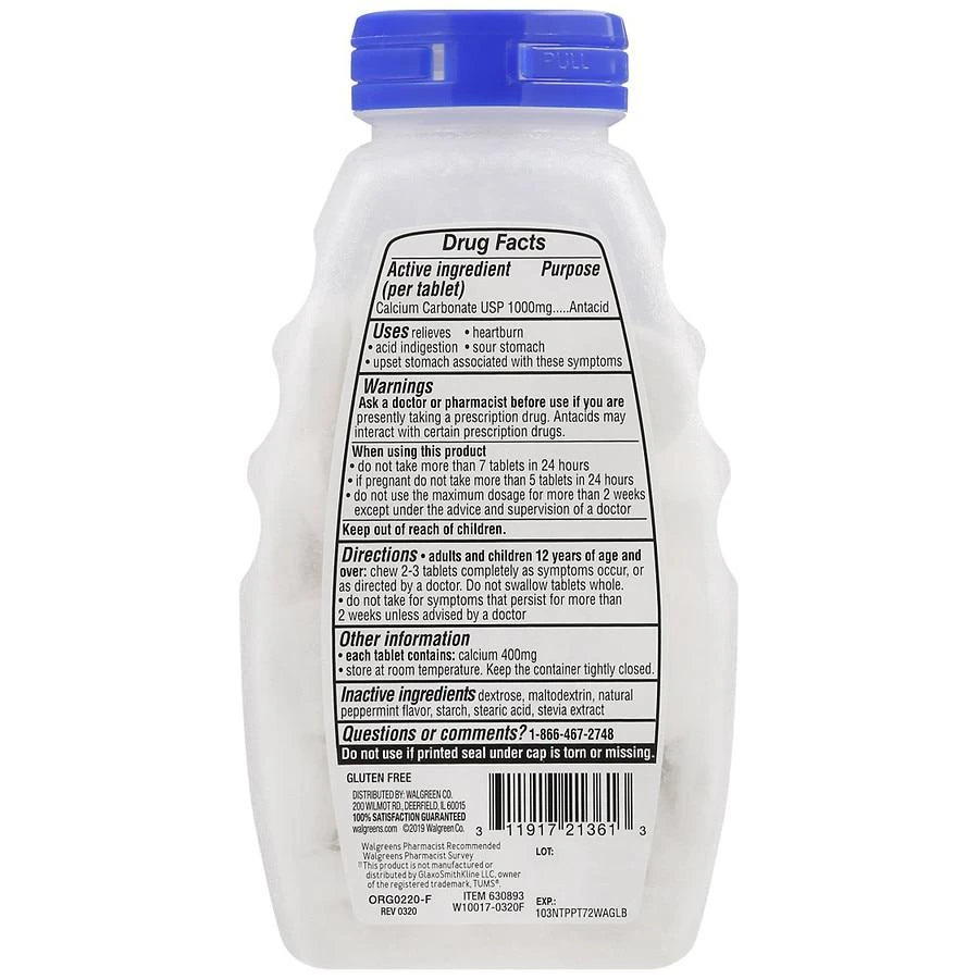 Walgreens Antacid Tablets 1000 mg Ultra Strength Natural Peppermint 4