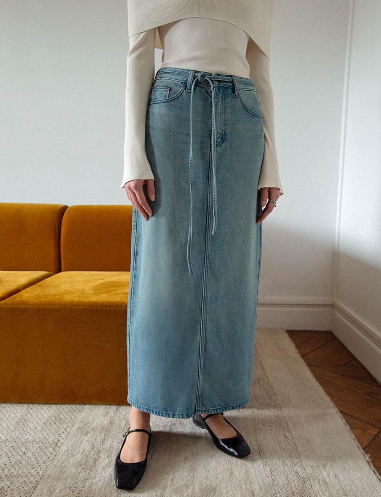 Pixie Market Maxi Belt-Tie Denim Skirt