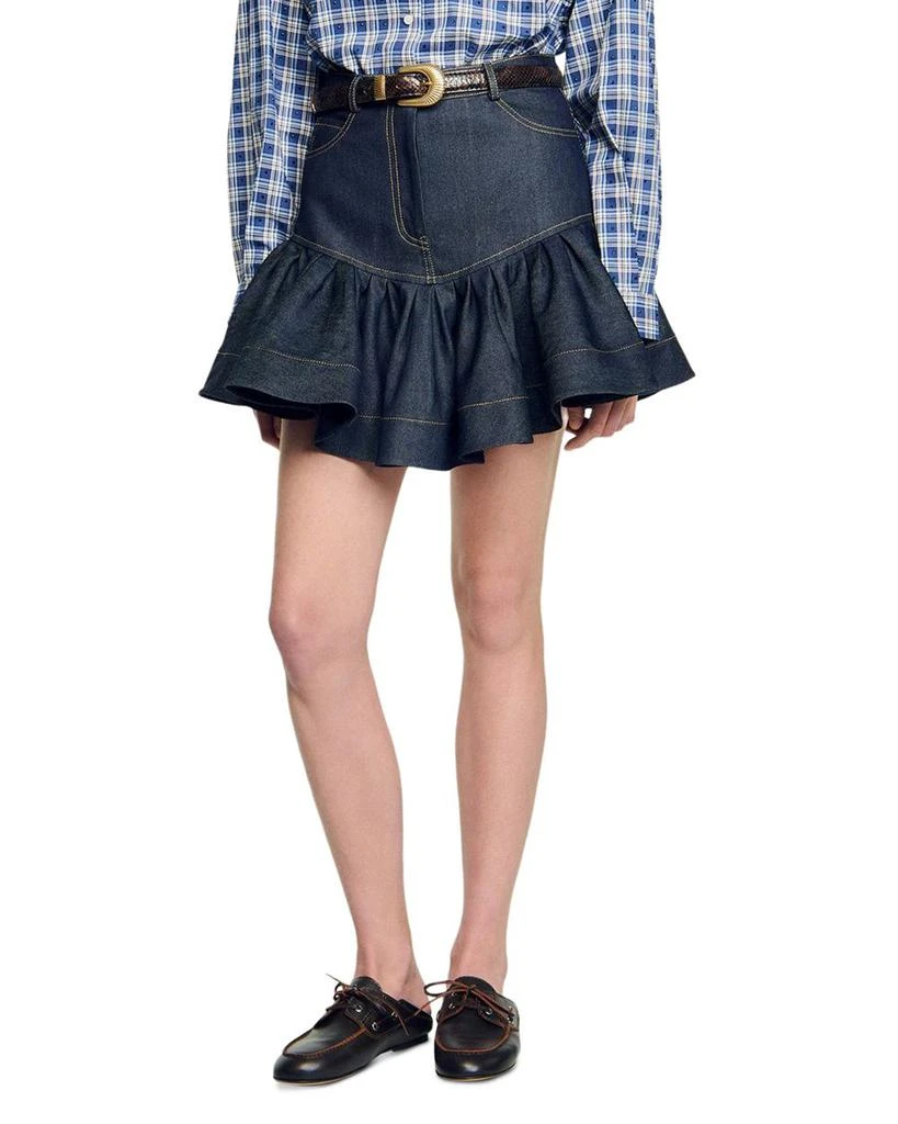 Sandro Ruffled Mini Denim Skirt 1
