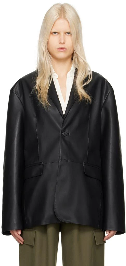 The Frankie Shop Black Olympia Faux-Leather Blazer 1