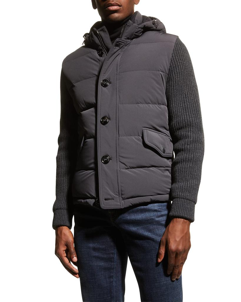 MooRER Men's Hybrid Bomber Jacket w/ Knit Sleeves