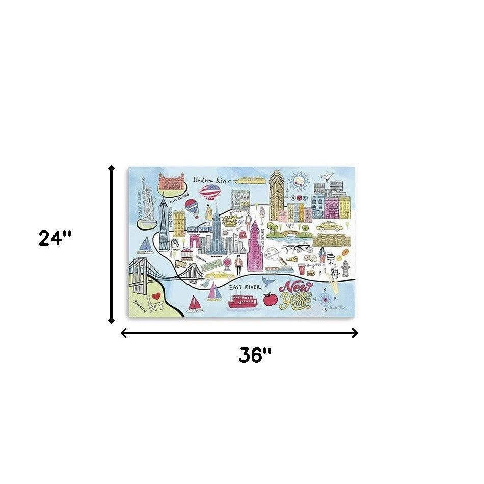 Hivvago Fun Illustrated Nyc Map Unframed Print Wall Art 2