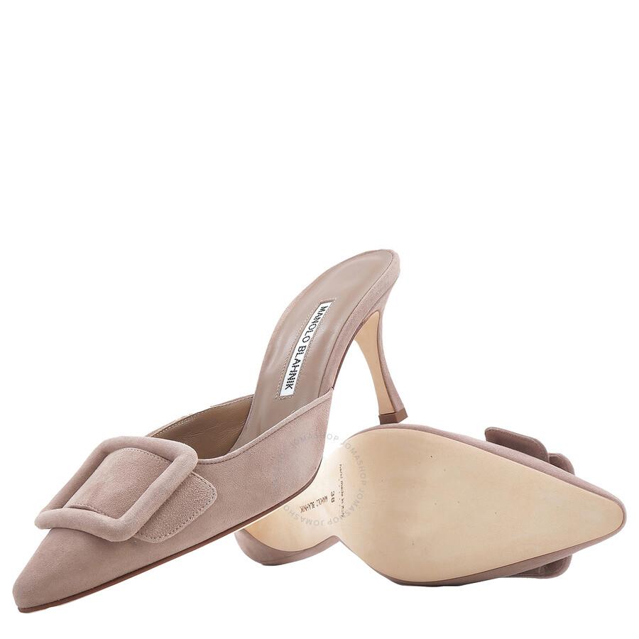 Manolo Blahnik Ladies Maysale 70 Suede Pointed-Toe Buckle Mules