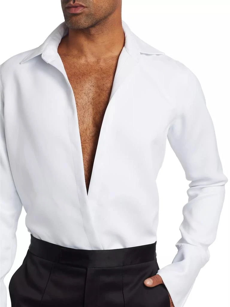 LaQuan Smith Open Chest Matte Satin Dress Shirt 6