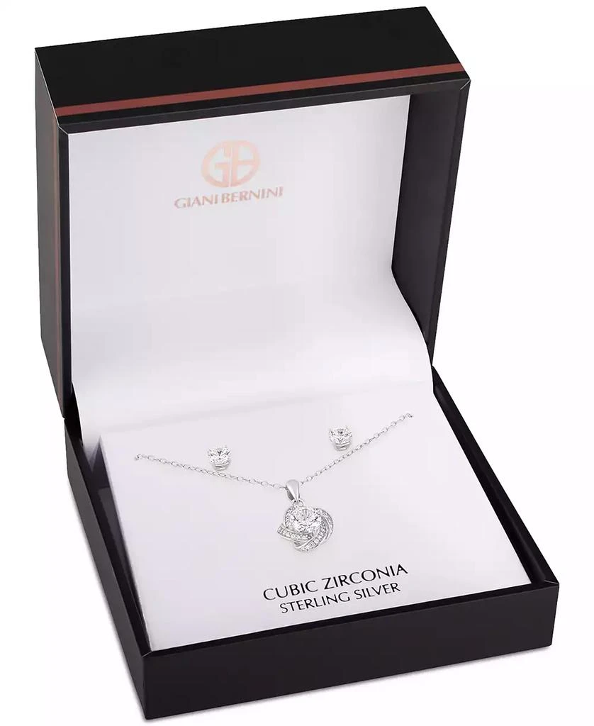 Giani Bernini 2-Pc. Set Cubic Zirconia Love Knot Pendant Necklace 
Solitaire Stud Earrings in Sterling Silver, Created for Macy
s 4