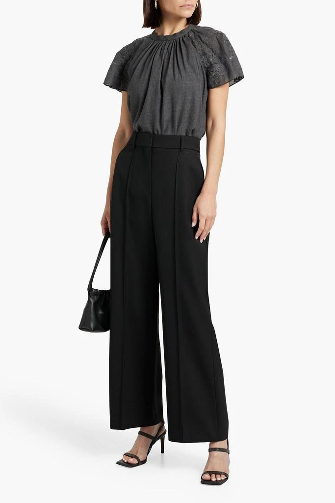 Brunello Cucinelli Sequin-embellished broderie anglaise-trimmed wool top 2