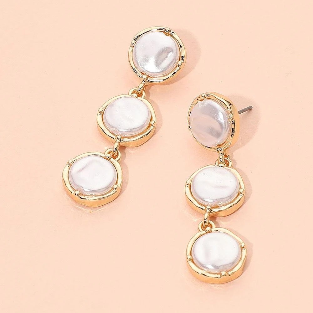 FASHNZFAB Triple Pearl Cluster Drop Earrings