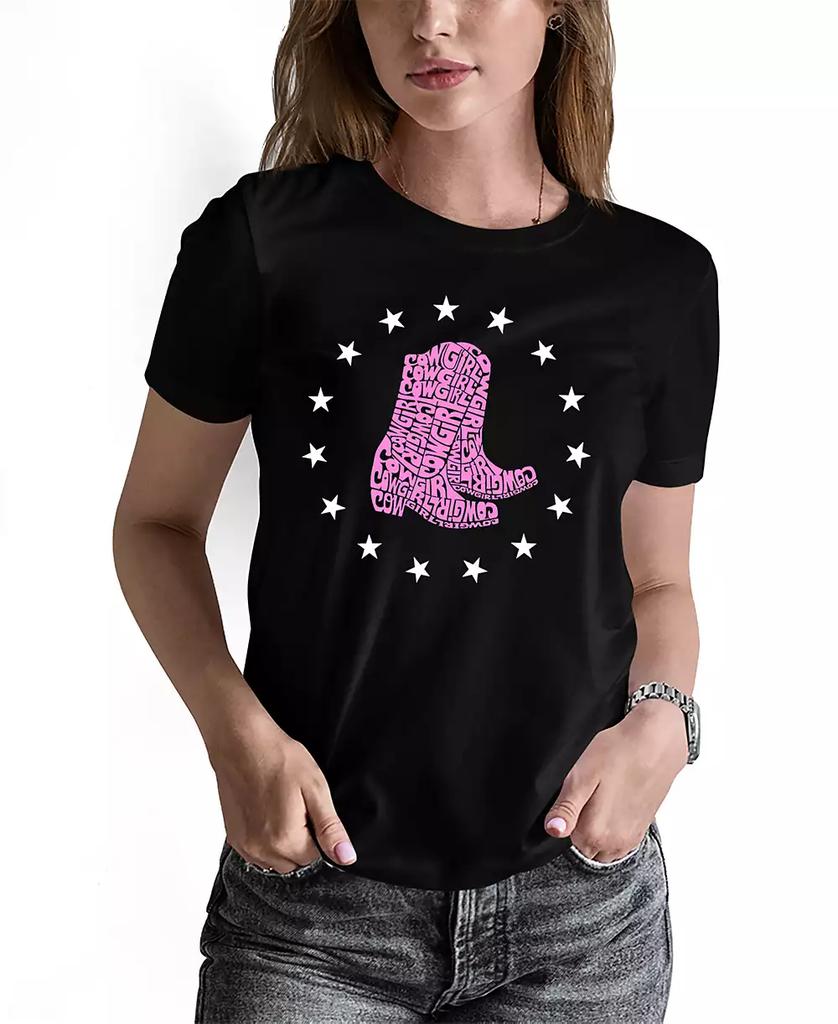 LA Pop Art Women's Cowgirl Boots Word Art Crew Neck T-Shirt