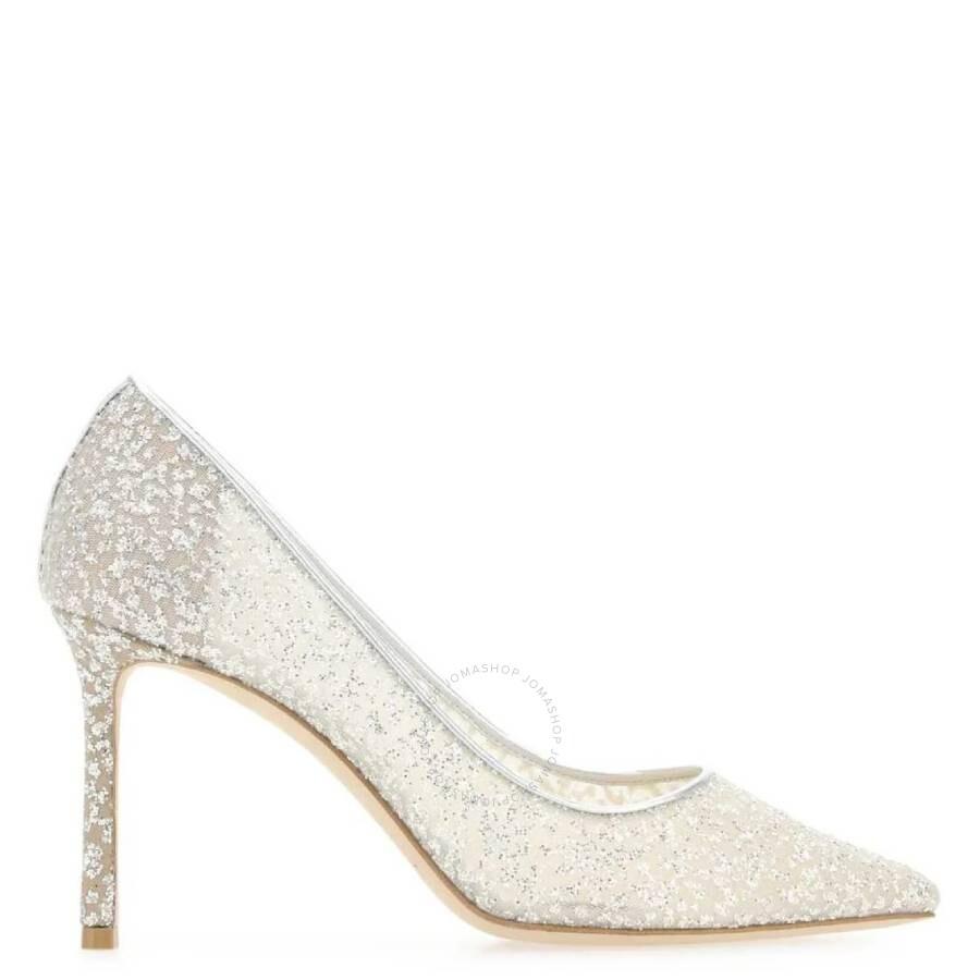 Jimmy Choo Romy 85 Glitter Tulle Metallic Pumps