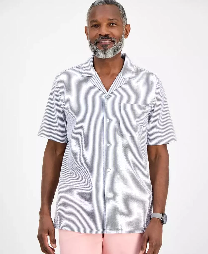 Club Room Men's Short Sleeve Striped Seersucker Button-Front Camp Shirt, Exclusively at Macy's 1