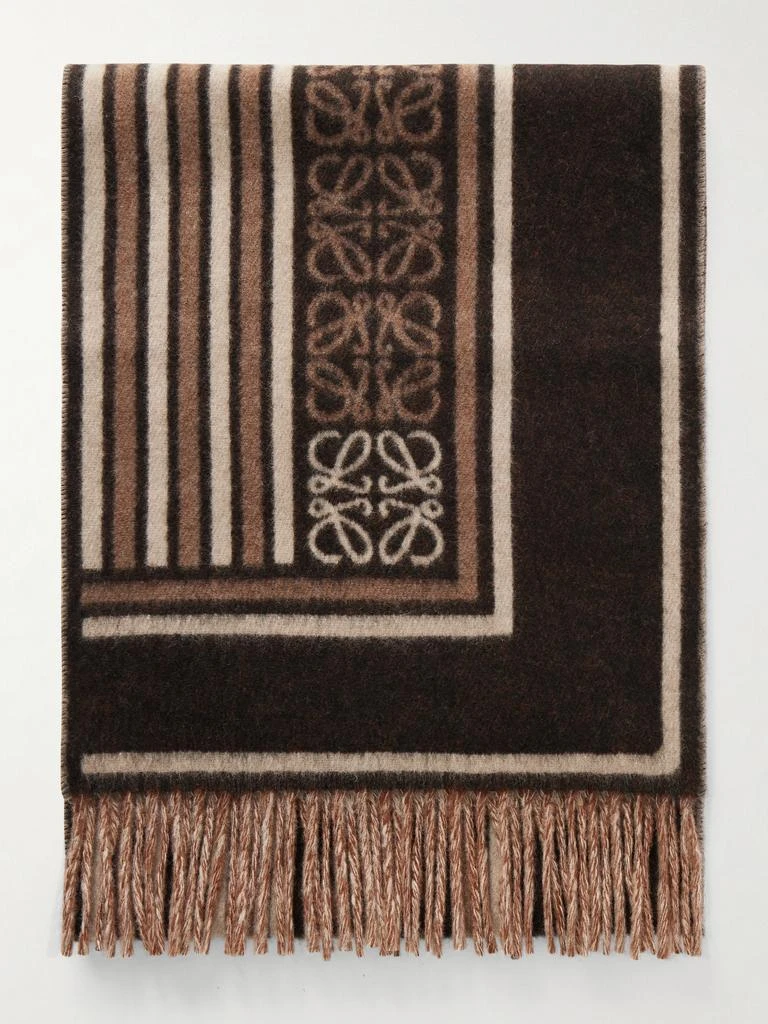 Loewe Fringed Wool And Cashmere-blend Jacquard Scarf - Dark brown