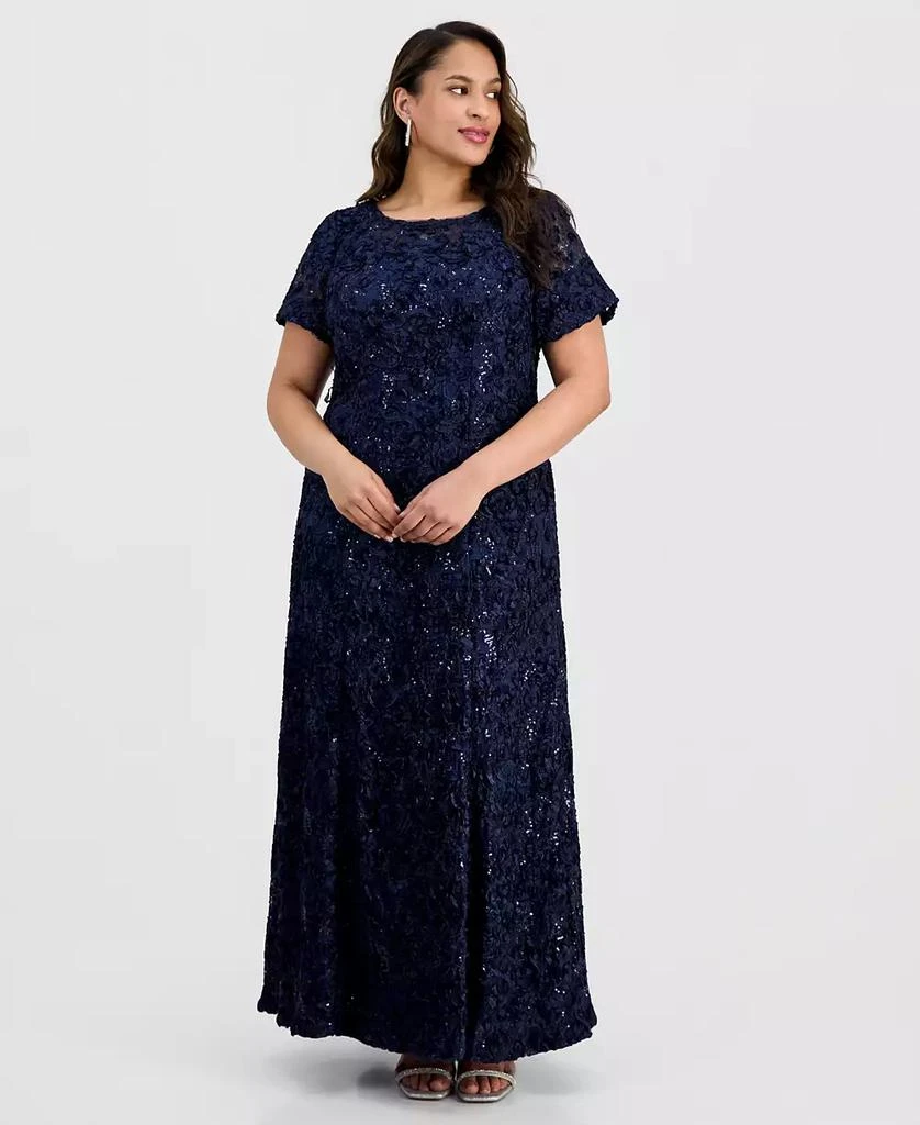 alex evenings plus size sequined lace a line dress A Line Dress Women 3152  Xiaolizi