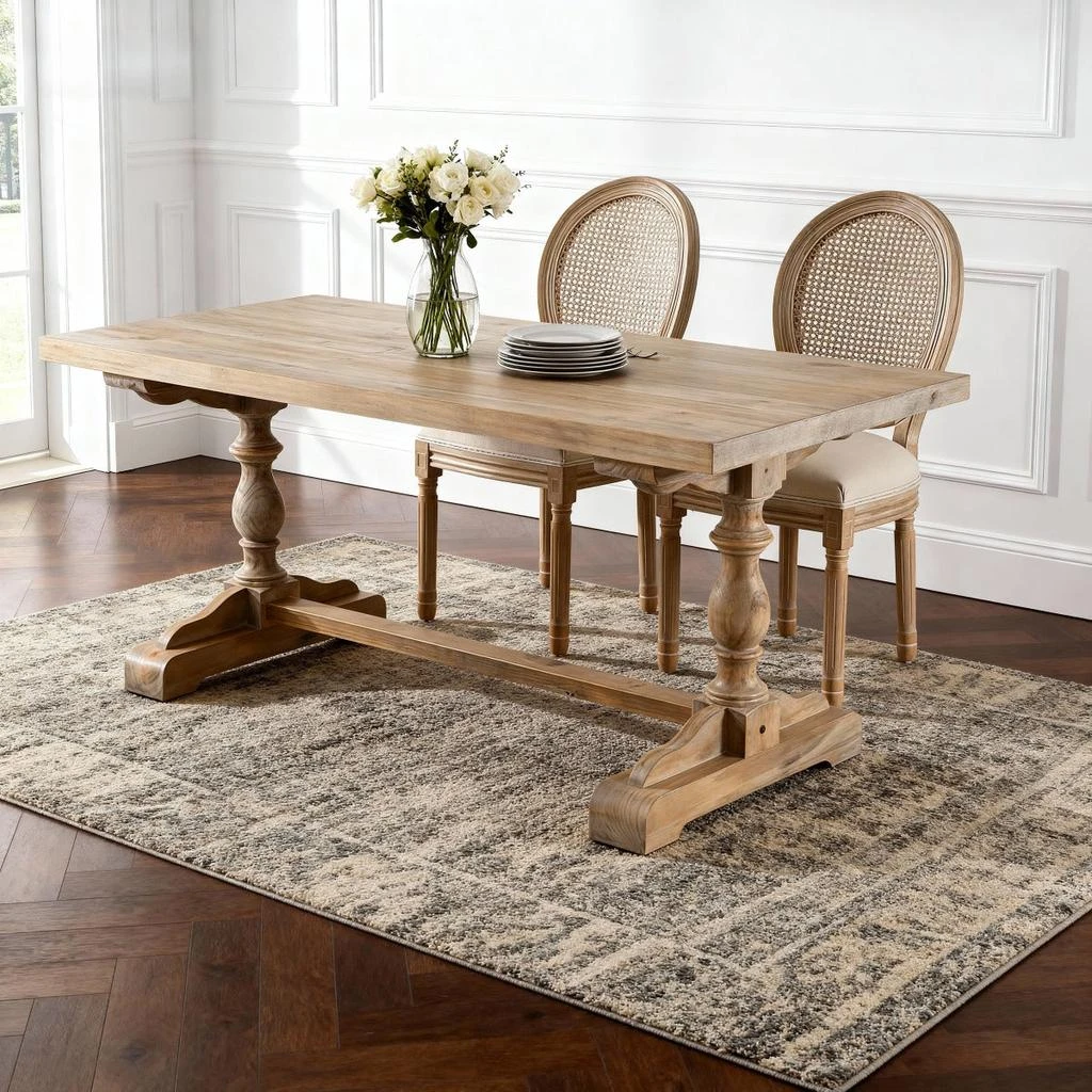 Streamdale Furniture Streamdale French Style Solid Wood Rattan Back Dining Chair (Set of 2), Beige 3