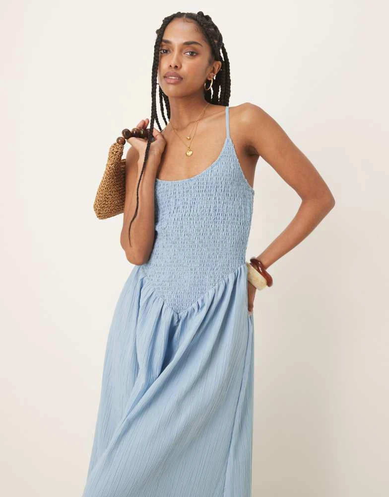 ASOS ASOS DESIGN scoop neck crinkle maxi dress with cross back in steel blue 2