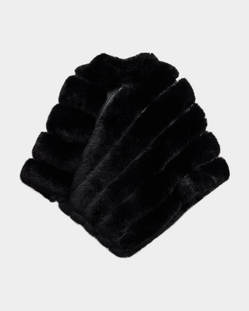 Adrienne Landau Asymmetric Striped Faux Fur Poncho 1