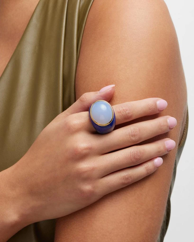 Sanalitro 18K Lapis Lazuli Ring with Chalcedony Cabochon and Diamonds, Size 6-8 2