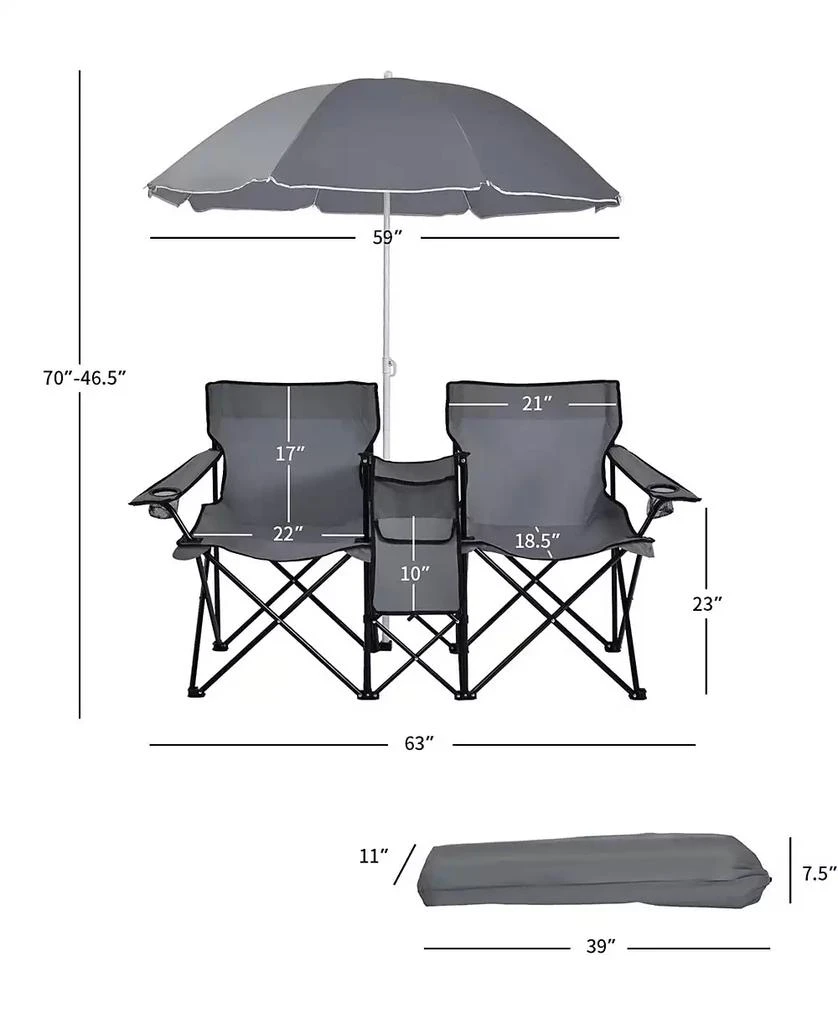 KUYOTQ Portable Folding Picnic Double Chair With Umbrella 8