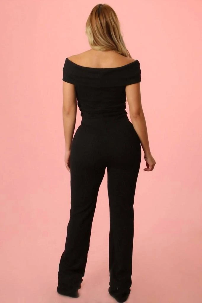 Yellow Cabbage Ribbed Off Shoulder Jumpsuit In Black 2