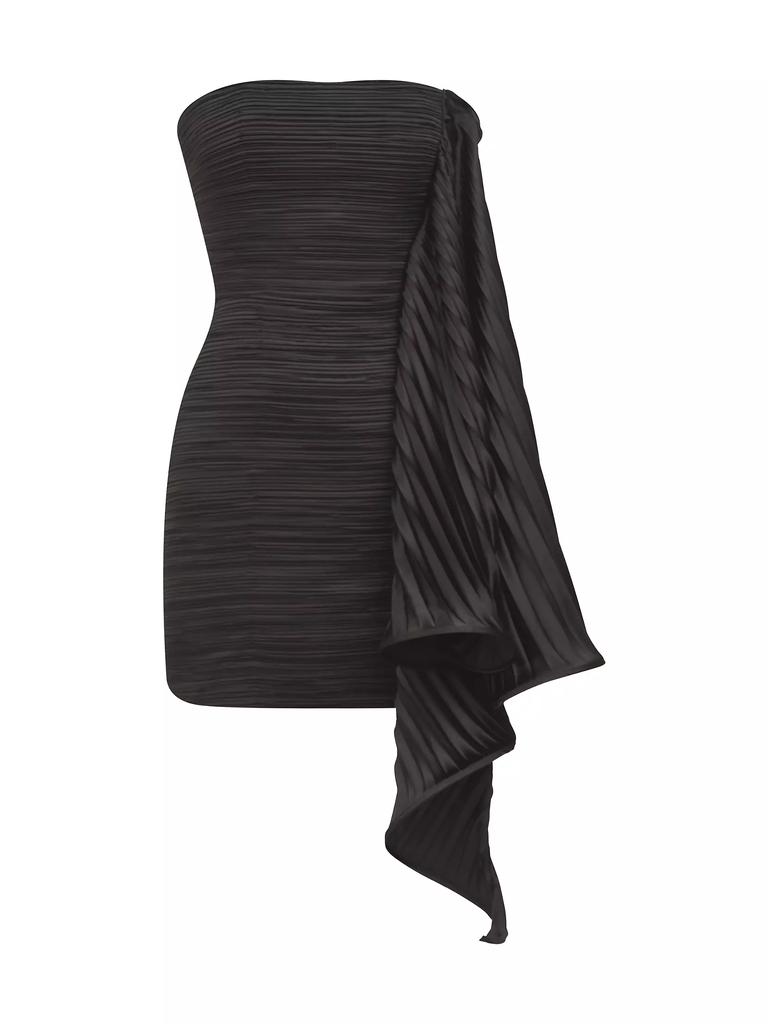 Amur Pleated Ruffle Satin Strapless Mini Dress
