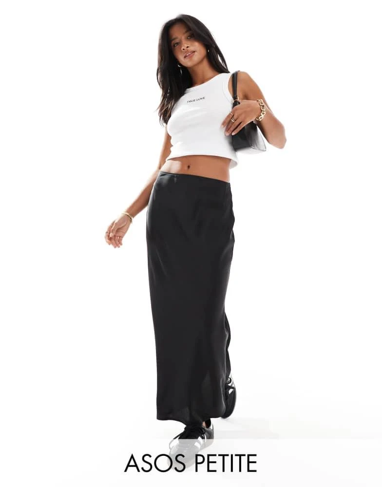 ASOS ASOS DESIGN Petite satin bias midi skirt in black 1