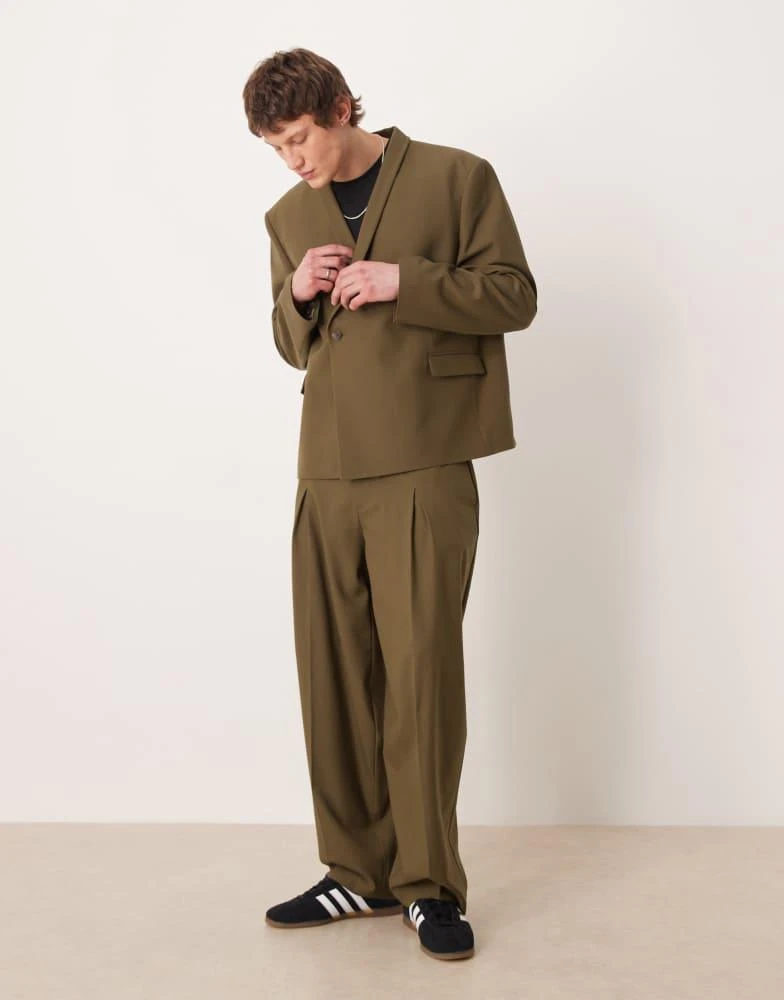 ASOS ASOS DESIGN barrel suit trousers in olive green twill