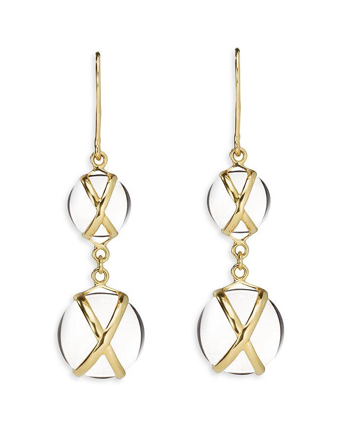 L. Klein 18K Yellow Gold Prisma Crystal Quartz Crossover Double Drop Earrings