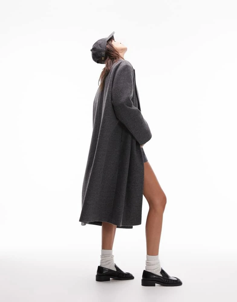 Topshop Topshop double breasted coat in charcoal 2