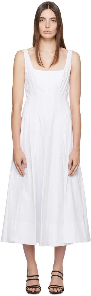 knee length dresses for ladies STAUD CHI MIDI DRESS WHITE