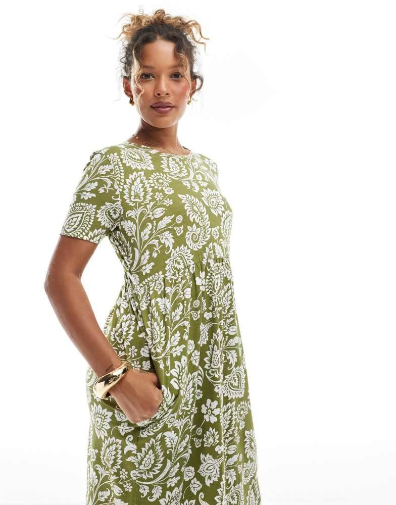 Shop Threadbare short sleeve jersey midi dress with drop waist in khaki  paisley print on Sale at BeyondStyle – Get 11% Off Threadbare short sleeve  jersey midi dress with drop waist in