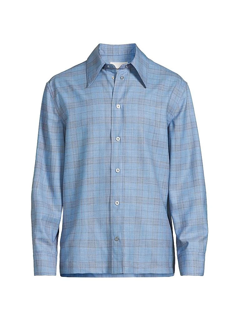 Jil Sander Plaid Wool-Linen Snap-Front Shirt 1