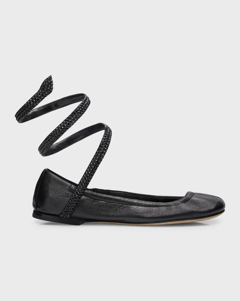 Rene Caovilla Lambskin Strass Snake-Wrap Ballerina Flats 1