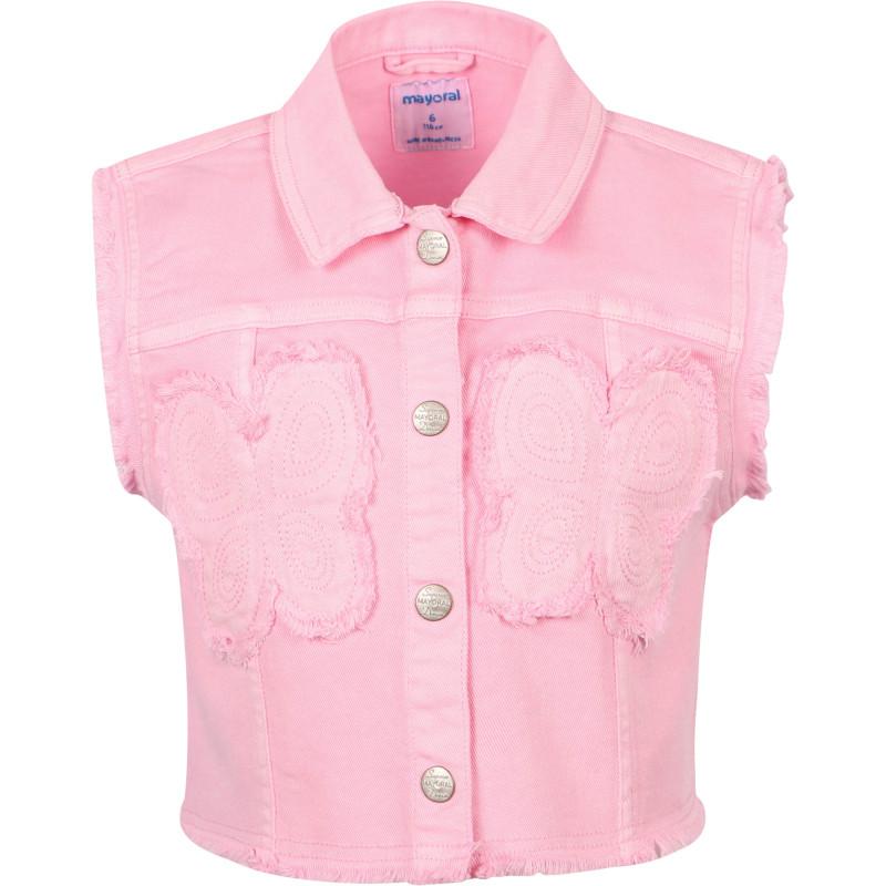 Mayoral Appliqued butterflies denim vest in pink